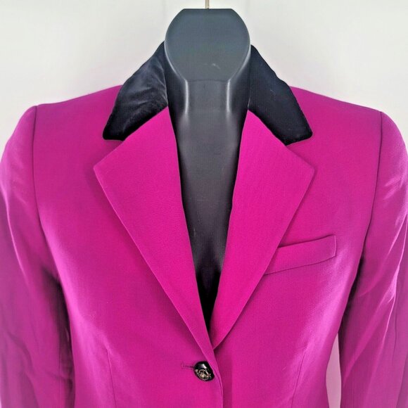 Lauren Ralph Lauren Blazer Jacket Size 0 Pink Black Velvet Collar - Picture 3 of 11